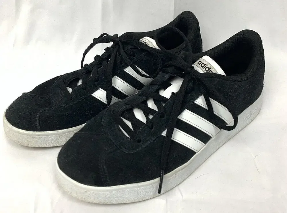 Adidas VL Court 2.0 Black Suede White Stripe Sneakers Shoes Men’s Size 6.5